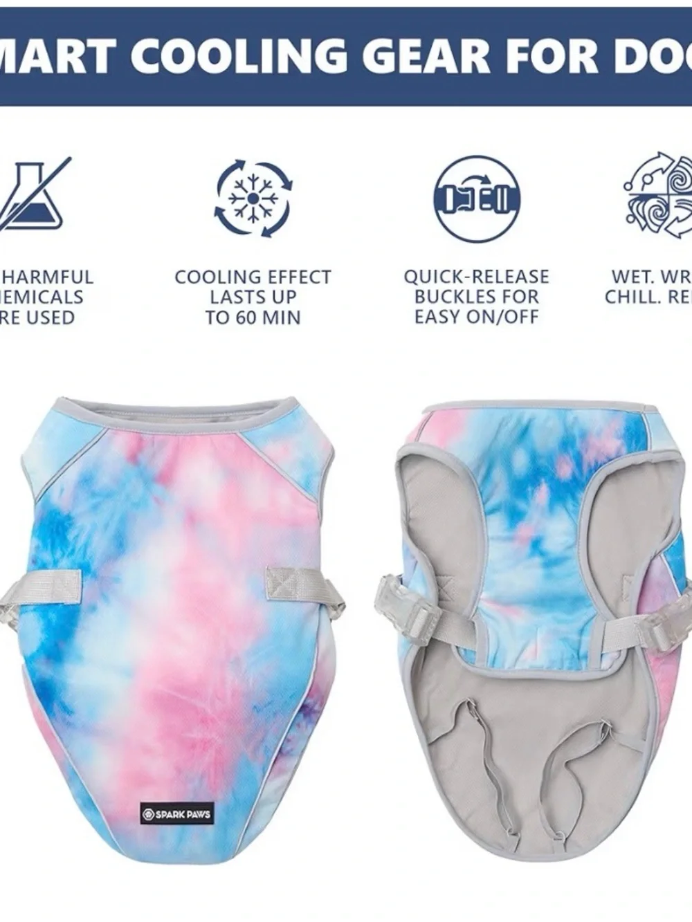 Spark Paws Dog Cooling Vest ,XLarge, Pastel,SPF 50 UV Sun Protection